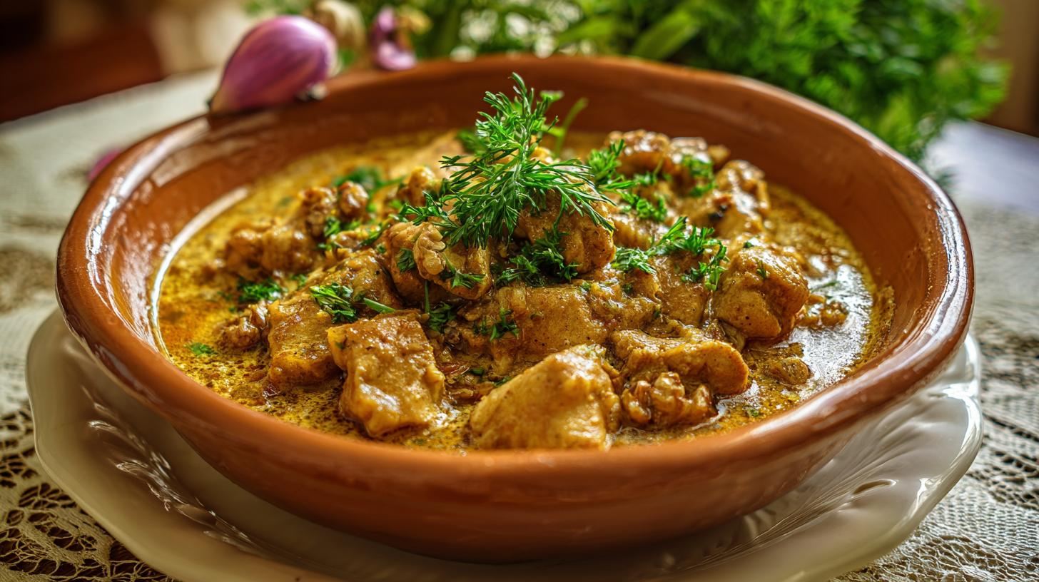 Satsivi : poulet en sauce aux noix. La Préparation Traditionnelle du Poulet en Sauce aux Noix