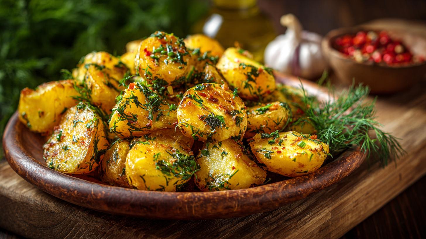 Pommes de terre géorgiennes rôties aux herbes. Introduction à la cuisine géorgienne et ses traditions culinaires