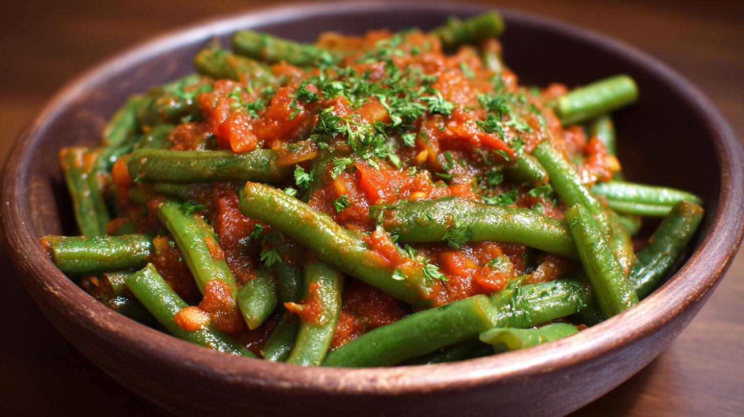 Haricots verts à la sauce tomate à la géorgienne. Conclusion