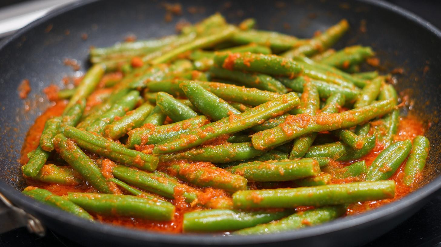 Haricots verts à la sauce tomate à la géorgienne. Étapes de préparation détaillées pour une recette réussie