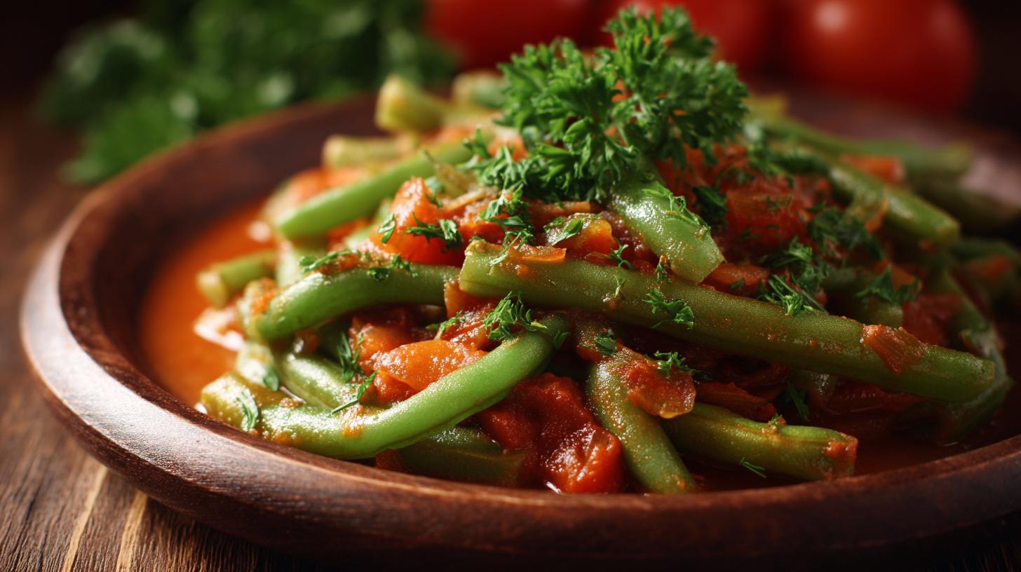 Haricots verts à la sauce tomate à la géorgienne. Accompagnements et conseils de dégustation