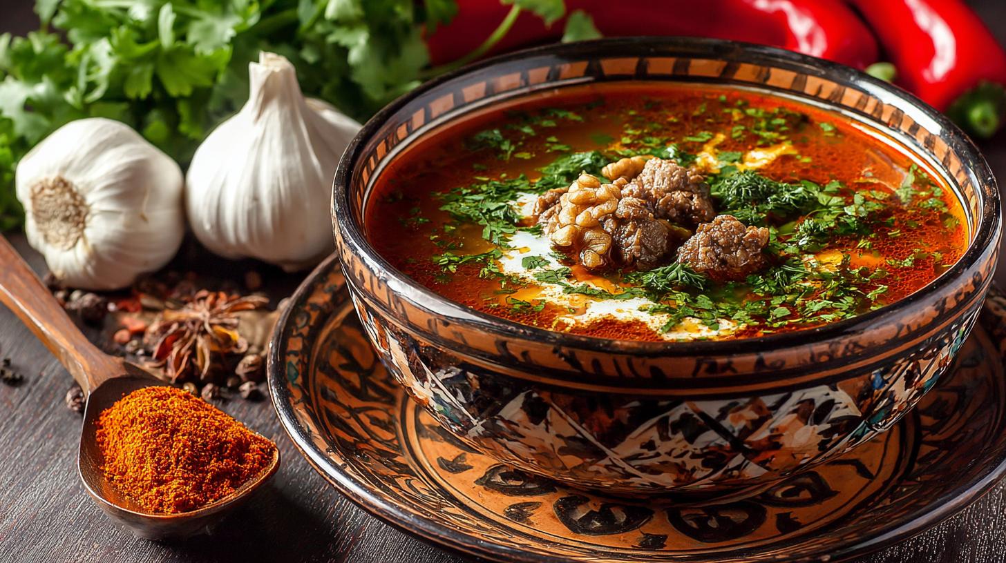Kharcho Soup with Beef and Walnuts: Authentic Georgian Recipe. Key Ingredients in Kharcho Soup