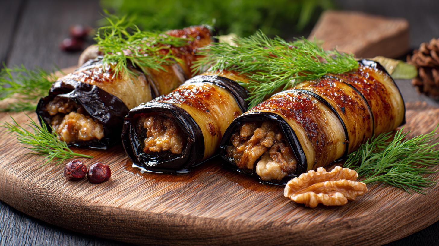 Nigvziani Badrijani: Eggplant Rolls with Walnut Paste. Summary of Key Points