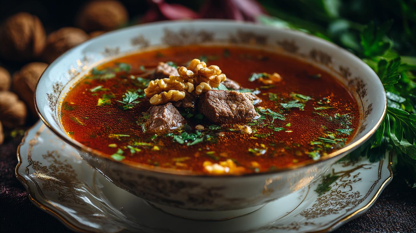 Kharcho Soup with Beef and Walnuts: Authentic Georgian Recipe. Exploring Georgian Cuisine Through Kharcho